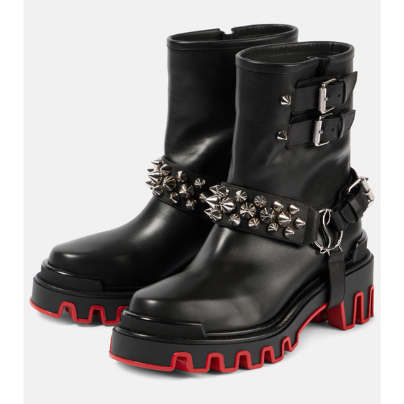 Christian Louboutin Dune Bike Flat Spike Black Leather Platform Ankle Boots 41.5 - Picture 13 of 16